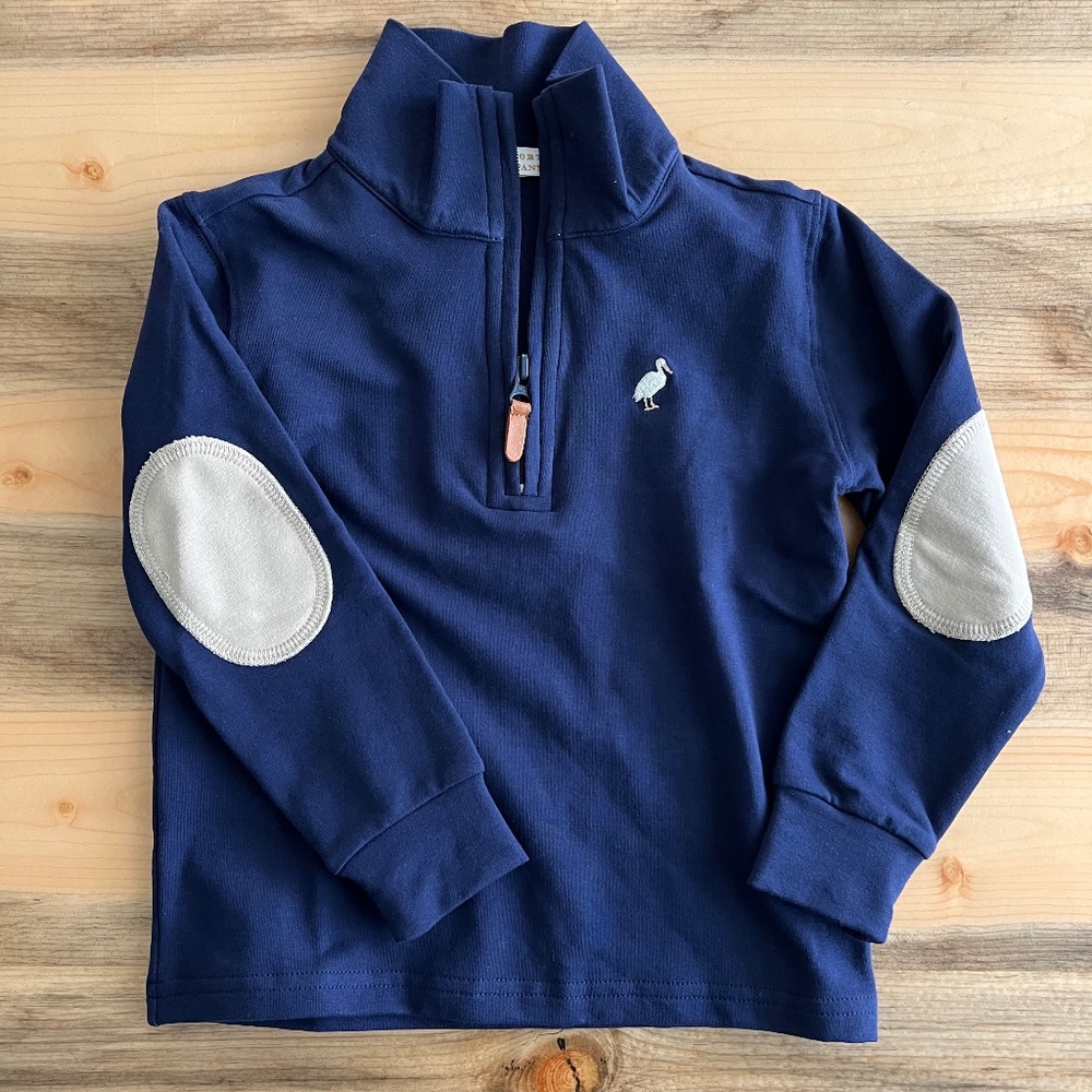 TBBC Kids Navy 1/4 zip up with Khaki elbow patches 3T